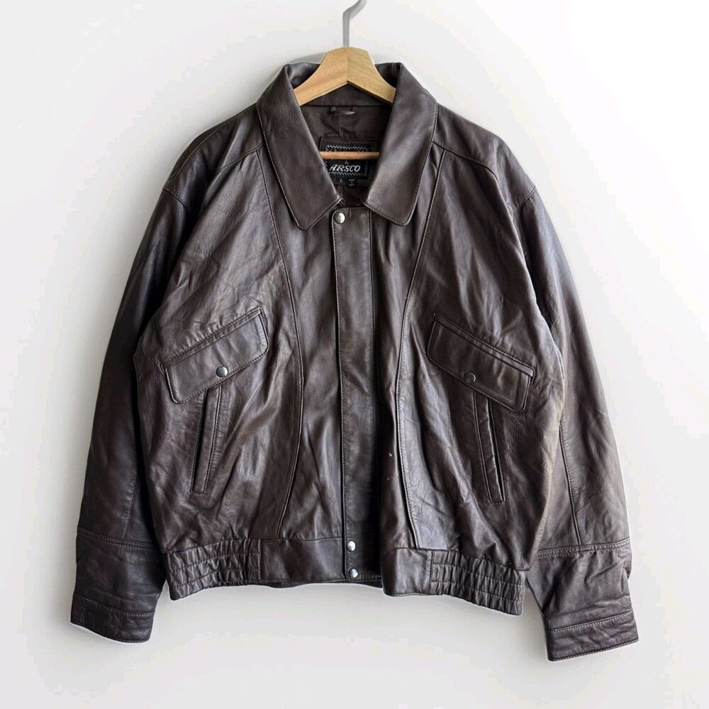 Vintage ARSCO Tailored Brown Leather Bomber Jacket Men's Size Large Soft